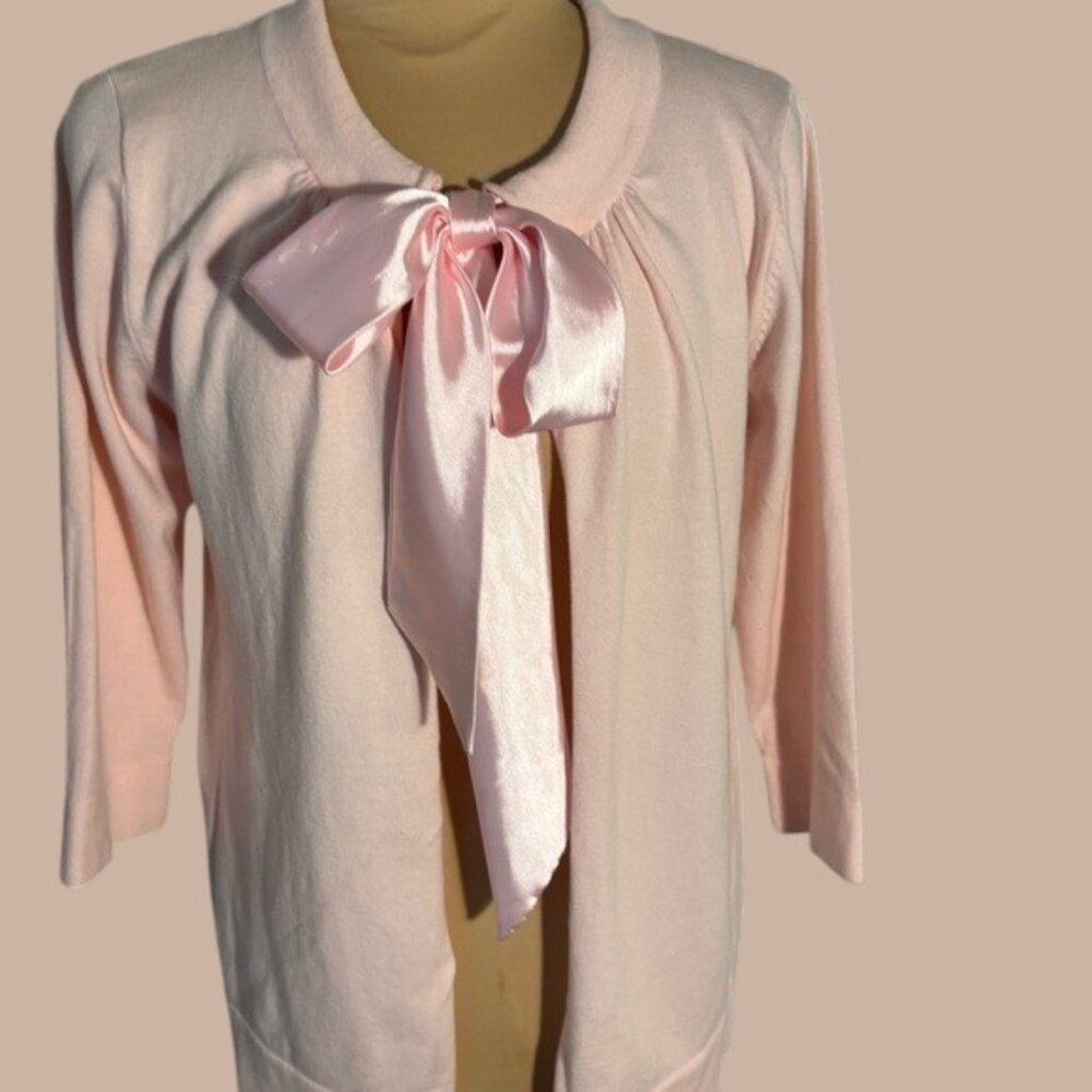 Kikit Pink Tie Front Cardigan Satin Bow Soft Feminine Lightweight Knit Size M